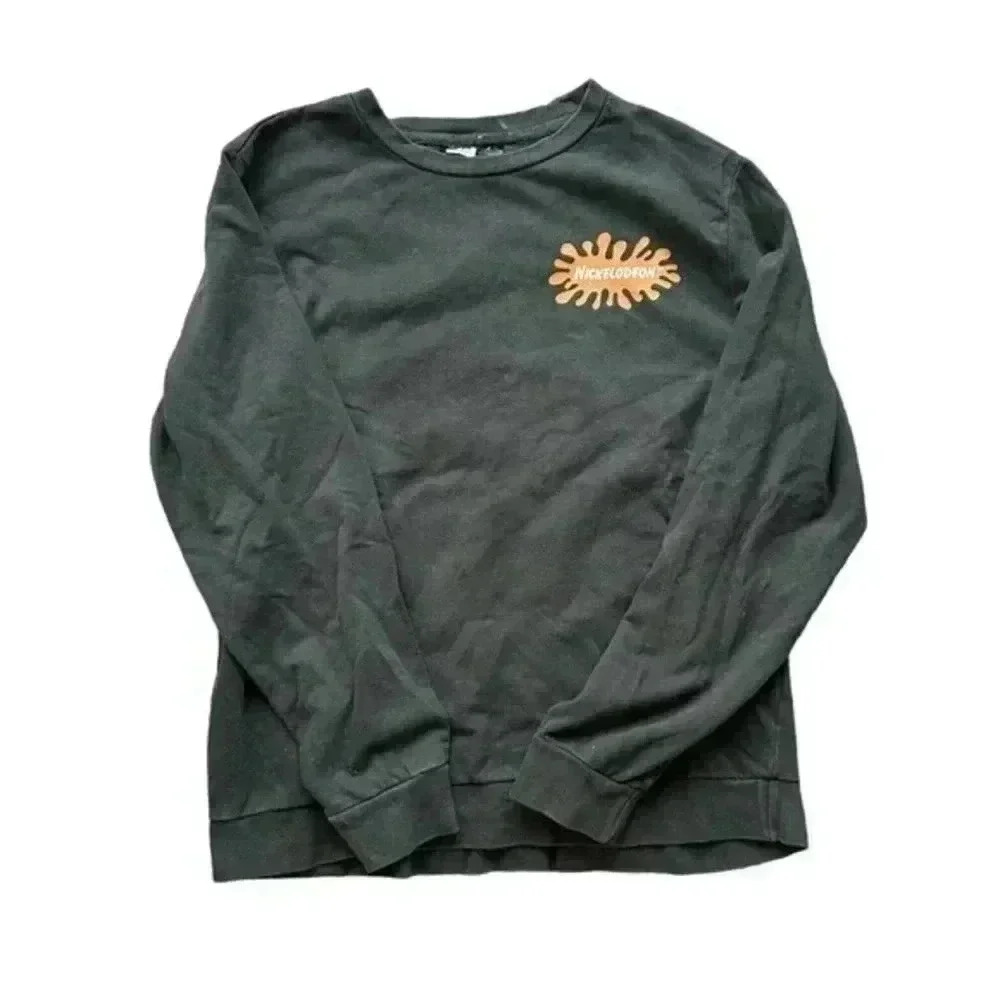 Nickelodeon Rugrats Hey Arnold Black Graphic Crewneck Vintage Sweatshirt L